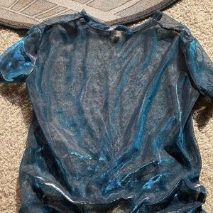 Blue metallic sheer top